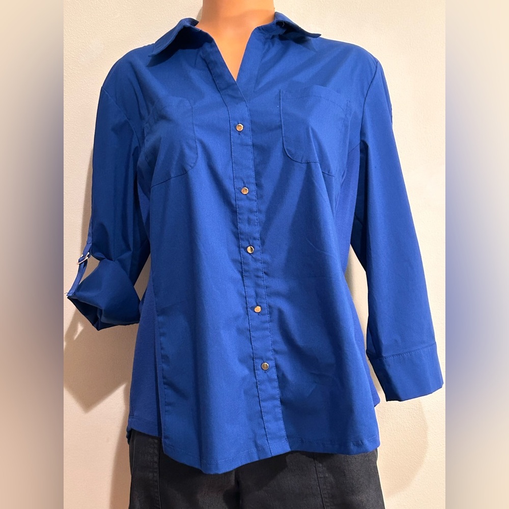 Zac & Rachel Royal Blue Roll-Tab Utility Blouse Size Large